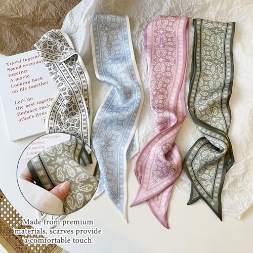 4 PCS Silk Scarf for Women, Retro Fashion Bag Scarf for Handbags, Multi Function Ladies Scarves, Bohemian Style, Suitable for Wallets, Handbag Handles2