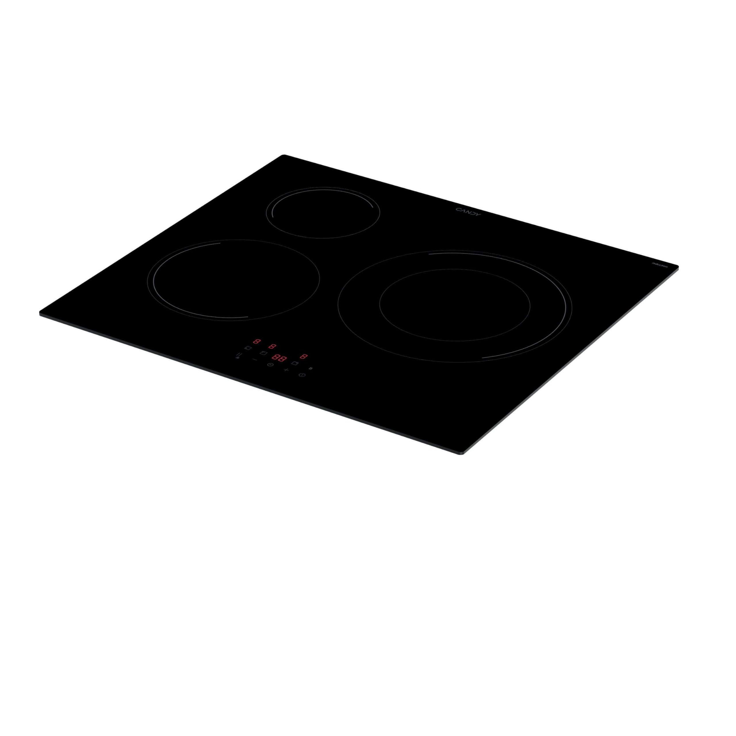 Candy Idea CIDI637CCBB Placa Inducción, 3 Zonas, Zona de 28CM, 60CM, 9 Niveles de Potencia, 7,2KW, Mandos Centrales, Indicador de Calor, Bloqueo Infantil, Alerta Sobrecalentamiento y Derrames, Negro