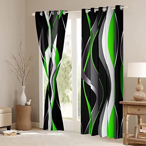 Loussiesd Green Grey Black Curtains Geometric Spiral Window Drapes for Kids Boys Girls Abstract Art Blackout Curtain Modern Luxury Window Treatments W52*L63 - Image 3