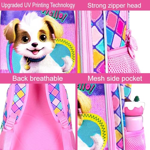 Image of CCJPX 3PCS Kids Backpack for Girls, 16 inchDog School Bookbag Set, Cute Water Resistant Elementary School Bag for Preschool Kindergarten Toddler