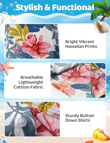Image of JunNeng Toddler Baby Boy Shorts Sets Hawaiian Outfits,Summmer Hawaiian Shirt+ Elastic Shorts Vacation Clothes