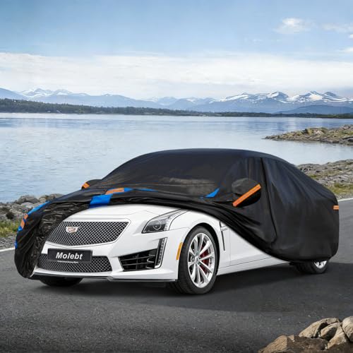 Image of Custom Fit Car Cover for Cadillac CTS (2003-2014), Upgraded Waterproof All Weather Outdoor Auto Cover with Driver Door Zipper & Mirror Pockets, UV /Snow /Dust Protection
