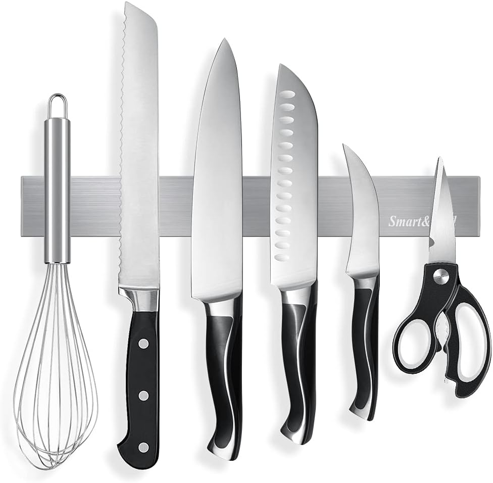 SMART&COOL Self-adhesive Magnetic Knife Holder, Magnetic Knife Strip for Wall Mounting, no Drilling (Stainless Steel-12 in)