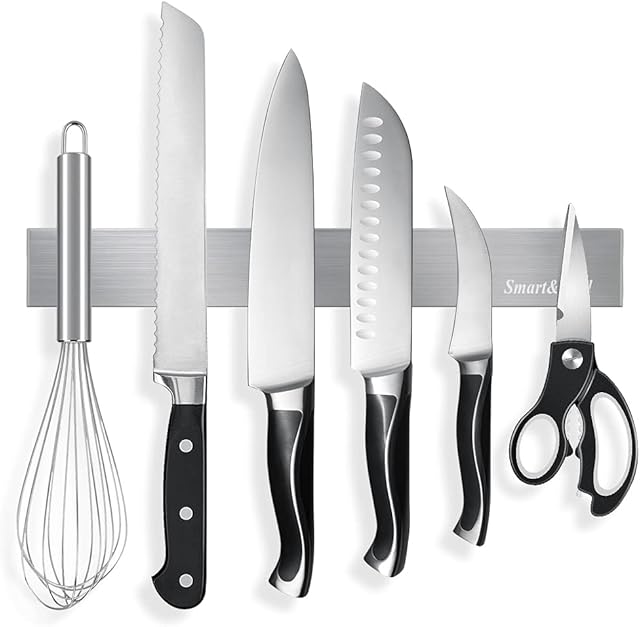 Smart&Cool Magnetic Knife Holder - 29.7CM (11.69 inch) Self Adhesive Stainless Steel Magnetic Knife Strip Rack for Wall Secure, Easy Storage Kitchen Utensil Tools