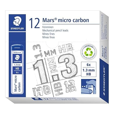 MADHAVI STATIONERS Micro Mars Carbon Mechanical Pencil Lead - 1. 3 MM (HB degree) - Pack of 2 tube - (250 13 HB)-image-5