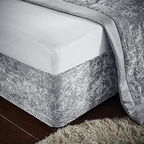 Extra Deep Base Wrap Valance Fitted Sheet Bed Skirt Crushed Velvet Divan Frame Cover Silver Grey Fully Elasticated Sheets Easy To Fit Single Double King Super King (Double) Cover