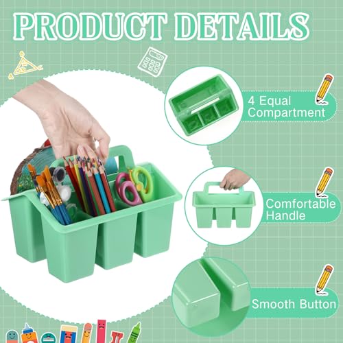 Image of WILLBOND 12 Pcs Classroom Storage Caddies Stackable Utility Caddies with 4 Compartment Plastic Caddy with Handle Portable Storage Bins Organizers for Kids Schools Art Craft Supplies(Green)