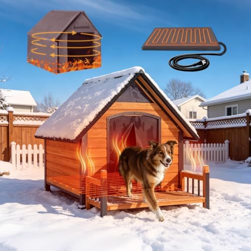 Extra Large Heated Dog House Outdoor with Iron Frame