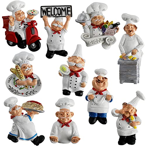 Lyellfe 10 Pieces Chef Fridge Magnets Cute Italian Chef Magnets for Refrigerator Funny Kitchen Chef Figurine Decorations 3D Resin Baker Refrigerator Stickers for Whiteboard Map Cabinets