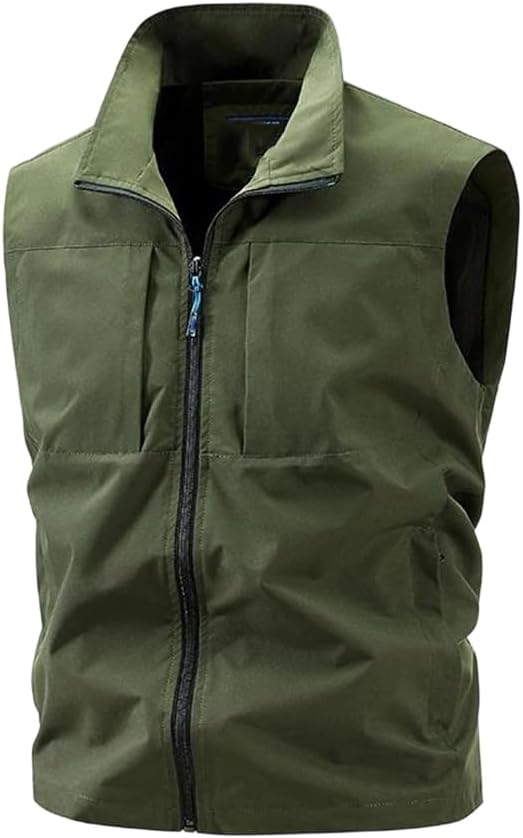 Men's Thin Outdoor Vest Stand Collar Breathable Loose Sleeveless Waistcoat For Camping Fishing Hiking