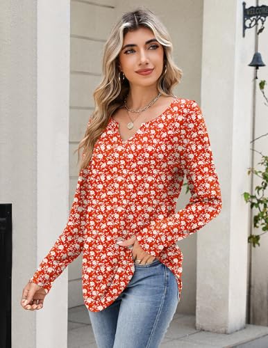 Image of Zeagoo Long Sleeve Shirts for Women Fall Tops Casual Dressy V Neck Blouses Boho Tunic Western Clothes Vacation Outfits