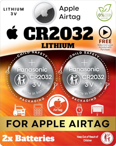 Apple AirTag Battery - 2-Pack CR2032 Button Lithium 3V - Replacement Cell Batteries for Airtags - Cover Fit Apple Tracker Power Accessory
