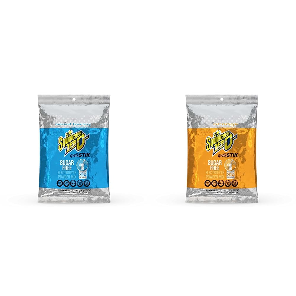 Sqwincher Zero Sugar Free Qwik Stiks (Mixed Berry, 50 Count) and (Orange, 50 Count)