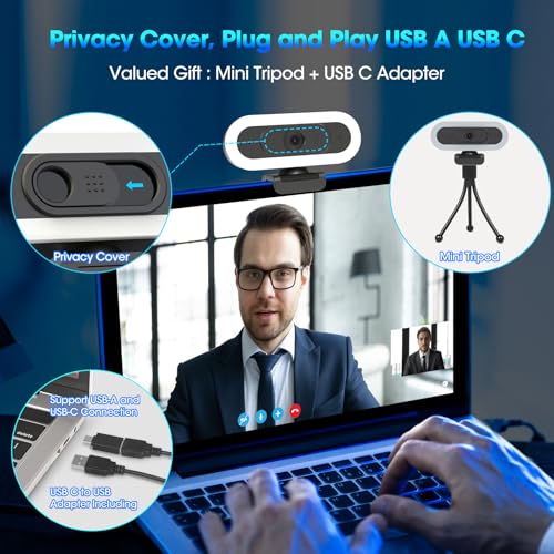 ToLuLu 2K Streaming Webcam Web Cam, LED RGB Webcam with Microphone & Light - image 9