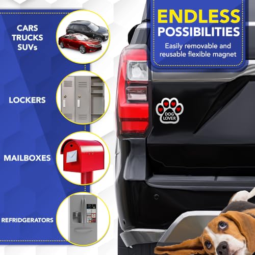 Image of Dog Lover Pawprint Car Magnet 5 Inch 2 Pack, Dog Lover Gift, Made in USA | Heavy duty magnetic decal for car, truck, SUV or fridge, full color UV printed