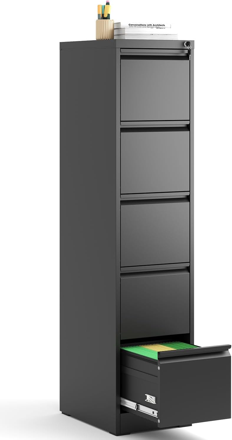 WorkPro 26 1/2inD 5Drawer LetterSize Vertical File Black Office Products