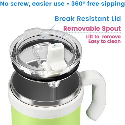 Image of For Iced Coffee & Smoothies - Never Drink from a Moldy Lid Again: 20oz Hygienic Tumbler, 100% Leakproof Lid & Removable Foldable Spout. Reinforced Base, Fits Cup Holders - KeyLime