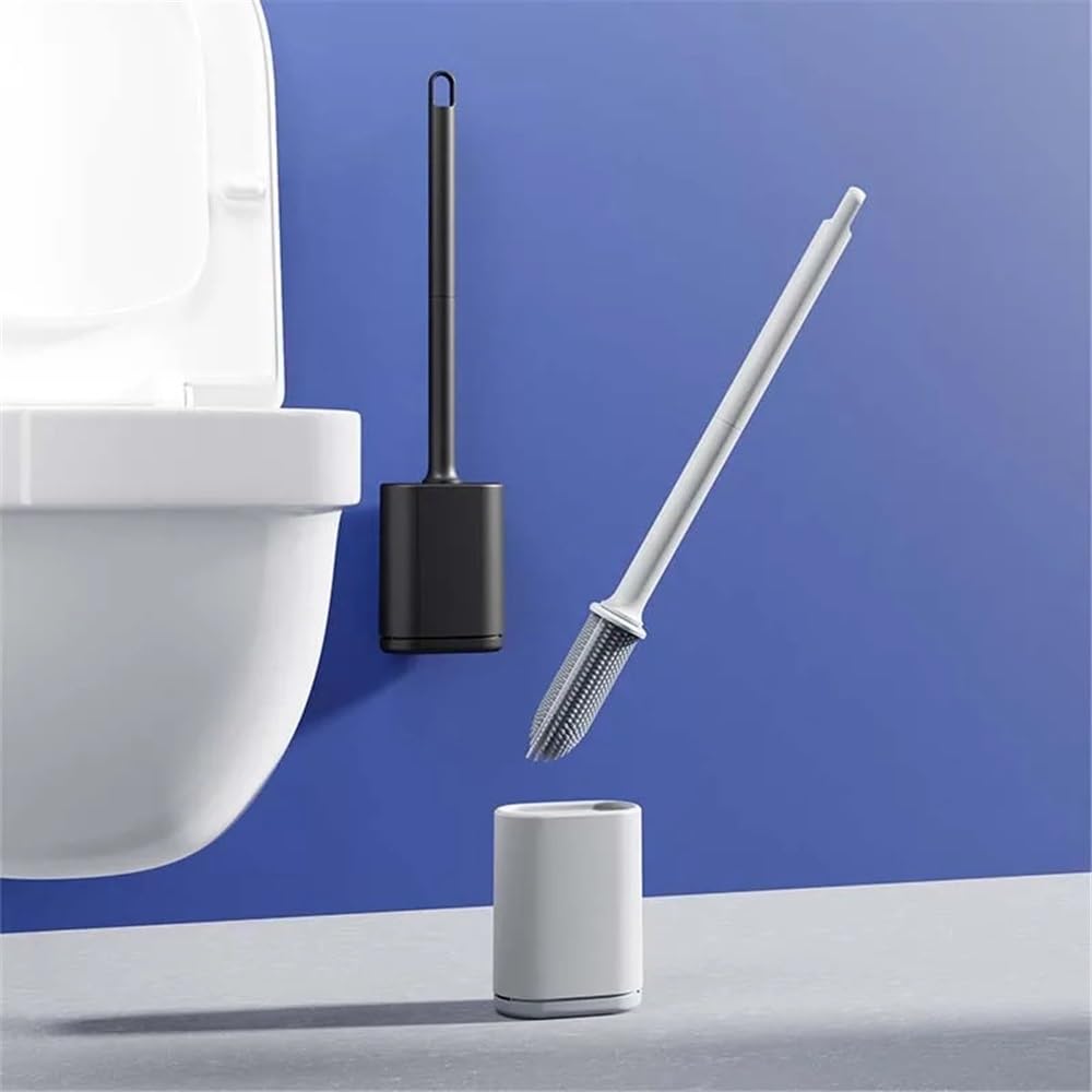 Scopino da parete con supporto, spazzola per la pulizia del bagno in plastica per una facile manutenzione igienica, design nero elegante per case moderne