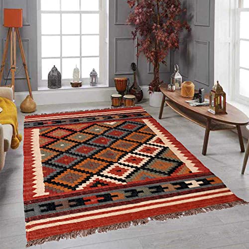 Tapis de sol bohème en laine et jute tissé à la main style vintage 1,2x1,8m