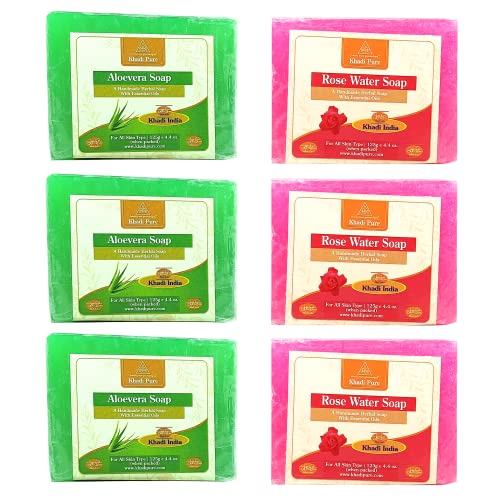 Image of Khadi Pure Aloe Vera & Rosewater Soap, 125 ml (Pack of 6)