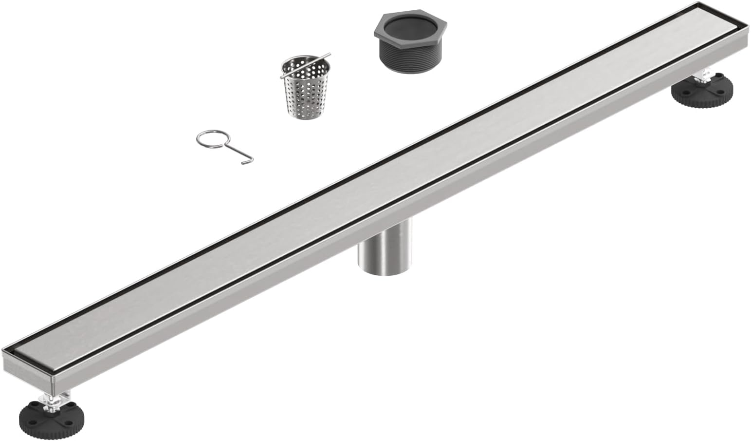 36-Inch Linear Shower Floor Drain, Stainless Steel Bathroom Floor Drains, Rectangular Shower Trench Floor Drain, Hair Strainer, Brushed Nickel