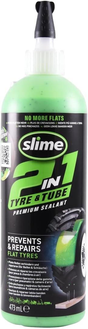 Slime 10193 Tire and Tube Sealant Puncture Repair Sealant, 2-in-1, Premium, Prevent and Repair, suitable for non-highway Tires and Tubes, Non-Toxic, Eco-Friendly, 16oz bottle