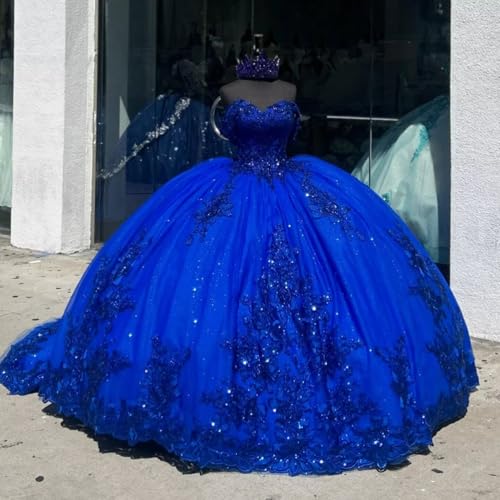 2025 Off Shoulder Glitter Sequined Flower Lace Ball Gown Aline Prom Formal Homecoming Dresses Long3
