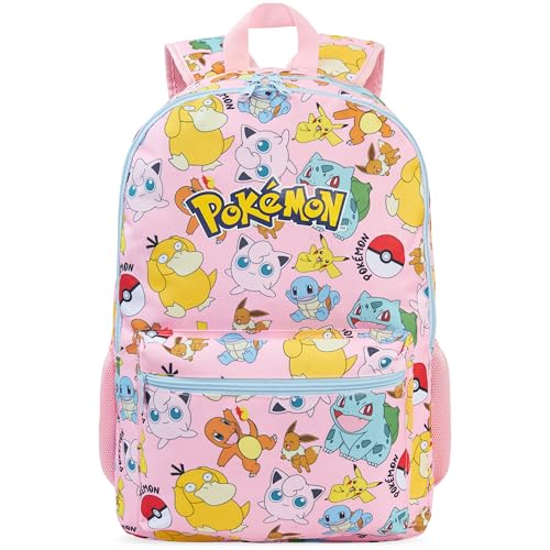 Get Trend Pokemon Kids Backpack for Girls 18in Bookbag with Padded Straps Pikachu Travel School Bag Anime Gifts for Girls (Multi Pokemon)