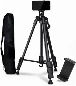 Tripé Profissional Universal 1,5m Ajustável Para Celular e Câmera, Com Regulagem de Altura, Bolsa de Transporte e Suporte para Celular