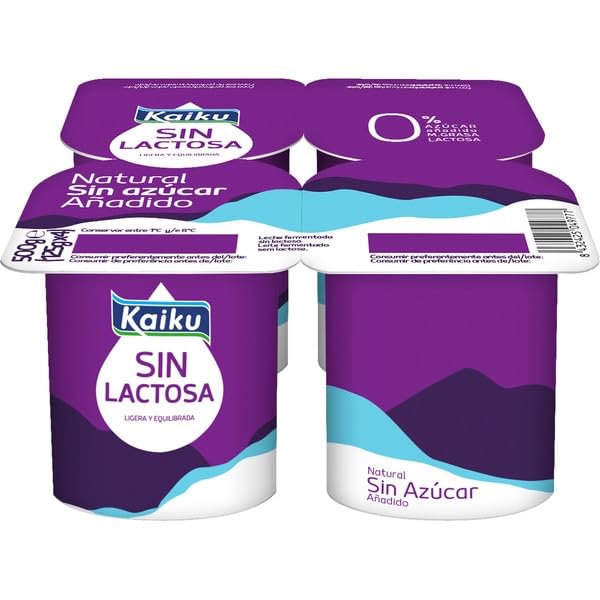 (6 PACK) de 4 x 125 g. KAIKU Yogur sin lactosa con varios sabores (Refrigerado) (NATURAL SIN AZUCAR)