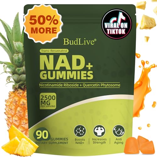 BudLive NAD Resveratrol Gummies Liposomal NAD Gummies for Women with Nicotinamide Riboside Quercetin Trans-Resveratrol Anti-Aging Cellular Energy & Healthy Aging Support Non GMO 90 Counts