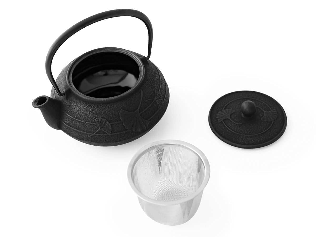 Iwachu Ginkgo Théière Japonaise en Fonte Noir 0,65 l Intérieur émaillé, Tous Types de thé.