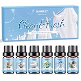 Hanolly Wäscherei Ätherische Öle Set 6 x 10ml, Natürliche Saubere Duftöle für Diffuser, Seifenherstellung – Frische Wäsche, Saubere Baumwolle, Gute Nacht Bad, Eukalyptus & Minze, Frisches Zuhause