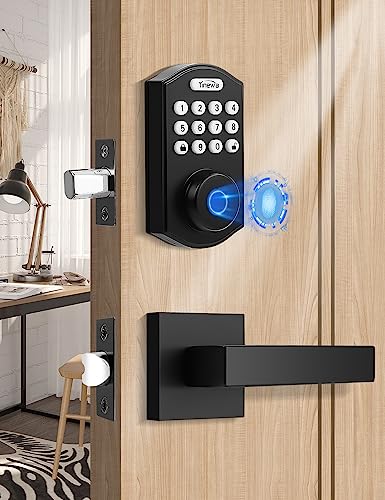 Tinewa Fingerprint Door Lock, Keyless Entry Door Lock, Electronic Keypad Deadbolt, Auto Lock, Anti-Peeking Password, Front Door Handleset For Homes, Apartments, Easy To Install #TOP4
