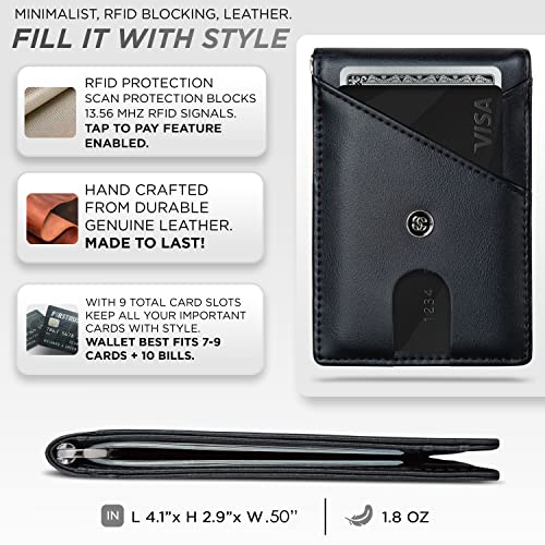 Leather Mens Wallet. Minimalist Wallet Credit Card Holder With Money Clip And Rfid Wallet Protection. Slim Wallets Men Gifts (Obsidian Black Ranger) #TOP2