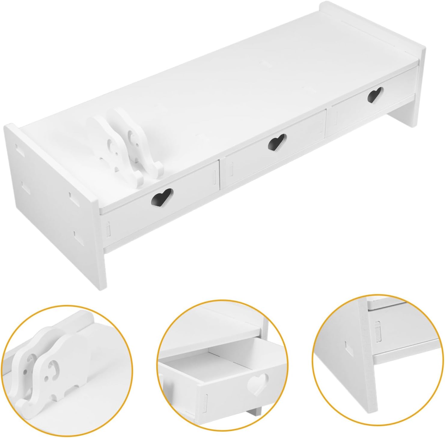 Ergonomic Monitor Riser Desk Organizer with Keyboard Storage Drawer White Desktop Stand for Office and Home Heightening Base to Posture and Keep Workspace Neat