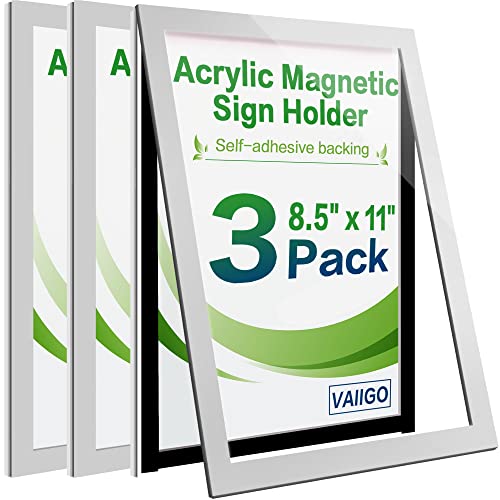 Vaiigo Acrylic Sign Holder 8.5" X 11" Wall Mount, Self Adhesive Magnetic Display Frame With Nano Tape, Plastic Clear Document Frame For Office, Store, School, Home, Wall Picture Frame (Silver, 3Pack) #TOP10