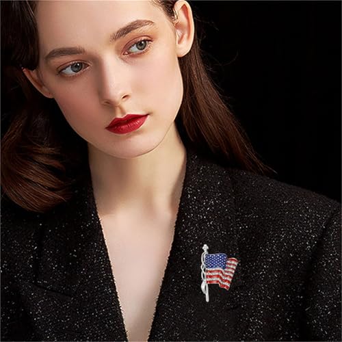 Image of coadipress American Flag Brooches for Women Men Rhinestone Crystal 4th of July American Patriotic Flag Brooches Pins Sparkle Veterans Independence Day Accessory Gifts