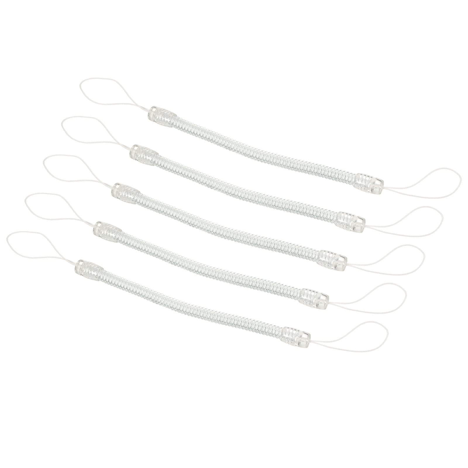 PATIKIL Retractable Spring Coil Strap 5", 5 Pack Plastic Spiral Stretchy Key Holder Stylus Lanyard Cord, Clear