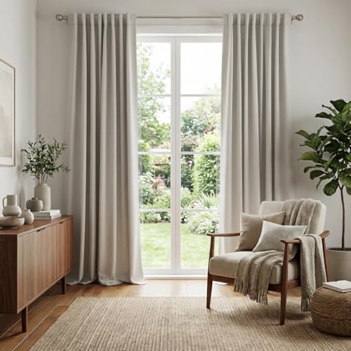 Image of RYB HOME Blackout Curtains for Living Room, Privacy Thermal Insulating Window Treatment Drapes for Bedroom Dining Home Office Basement, W 42 x L 84 inches, Natural, 2 Panels