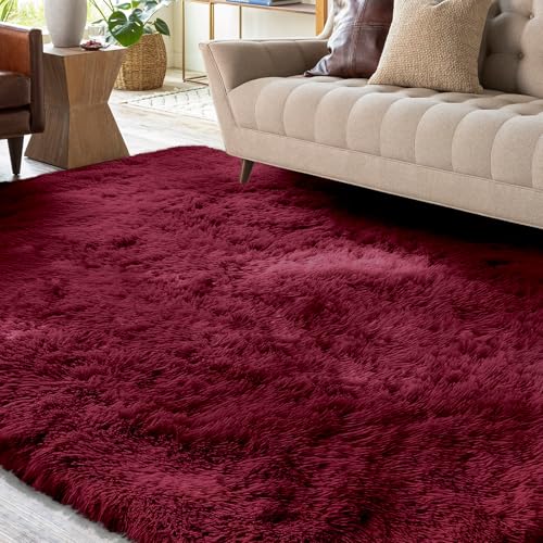 XSIVOD Alfombra mullida de pelo largo, color rojo vino, lavable, 80x160 cm, antideslizante, extra grande, para dormitorio de niños