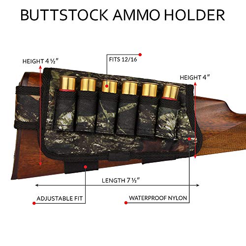 Bronzedog Nylon Shotgun Shell Holder Adjustable Buttstock Pouch Padded Rifle Cheek Rest Hunting Accessories 12 16 Gauge Right Left Handed (Black Oak Camo Right) #TOP1