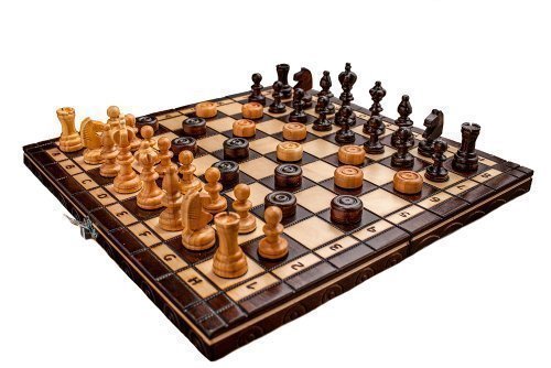 Preisvergleich Produktbild Nagelneuer Kirschholz Schach und Dame Set 35cm x 35cm