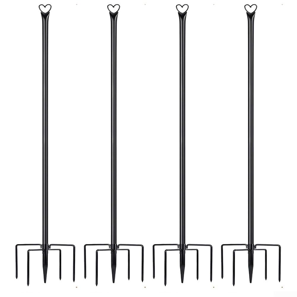 4 Stück 3 m Lange Lichterkettenstangen, rostfreie Metall-Gartenstecker mit 5-Zinken-Basis für Outdoor-Hochzeitsdekoration, schnelle Montage für Lichter, Laternen, Banner