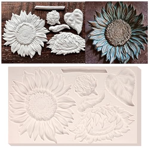 ICOCONG Oversized Sunflower Silicone Mold Leaves Cake Decoration Fondant Mold for Wedding Birthday Party Cupcake Topper Chocolate Candy Cookies Mousse DIY Gypsum Soap UV Resin Polymer Clay Crafts