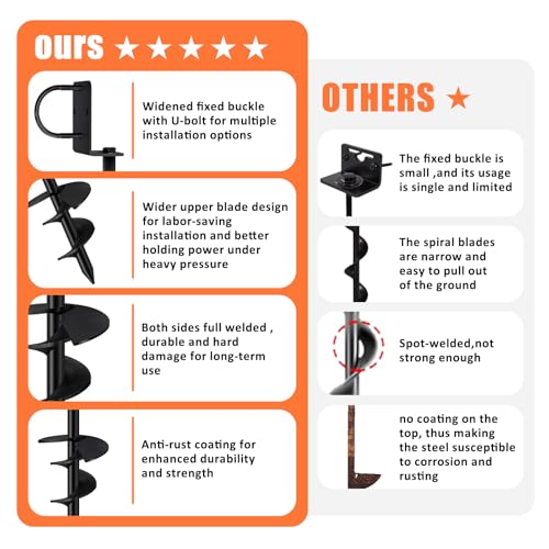 Image of Eurmax USA Ground Anchors Heavy Duty Adjustable L-Shaped Head Shed Tent Stakes Trampoline Anchors, Trampoline Stakes for Sheds,Swing Sets,Mobile Home,Carports Set of 4(Black)