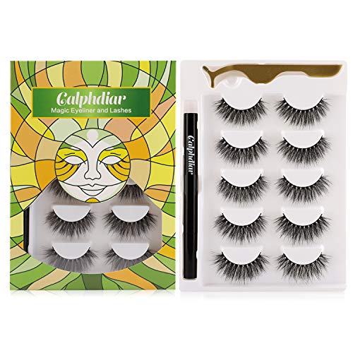 Eyelashes with Eyeliner Kit, 5 Pairs Fluffy Volume Lashes with Waterproof Self-Adhesive Eyeliner, Use as Magnetic Eyeliner and Lashes