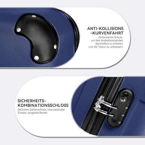 BEIBYE- Hartschalenkoffer Koffer Trolley Rollkoffer Reisekoffer Zahlenschloß 4 Zwilings-Rollen (Dark-Blue, Small-55cm)