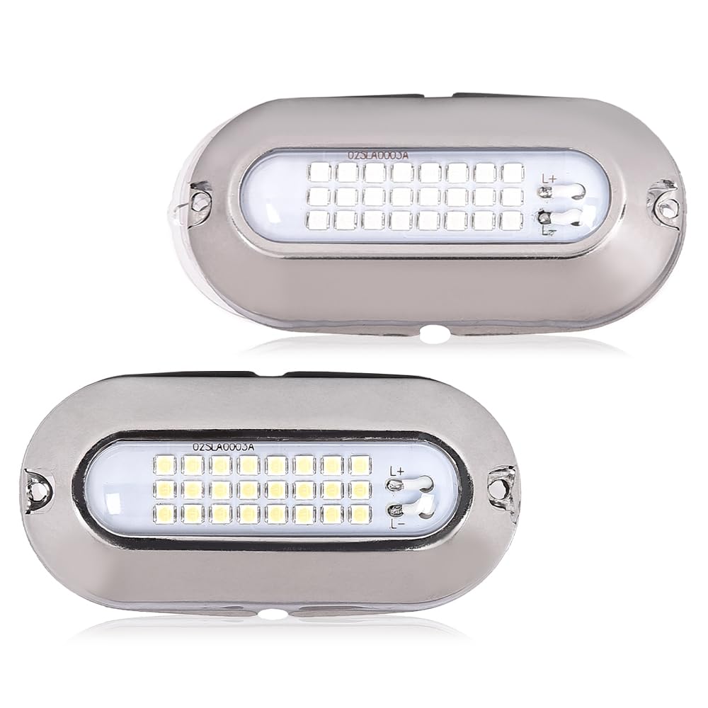 CNNELL LED Pontoon Boat Docking Light Bright White Housing Marine Boat Light 12V White&Blue Lighting 2 Pack