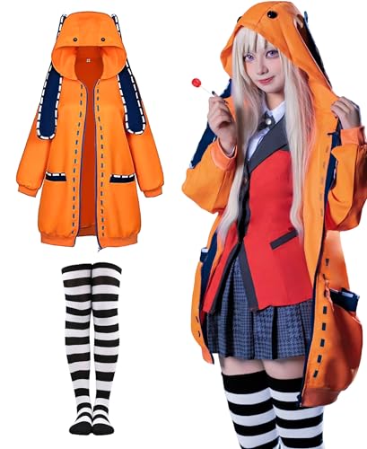 Kidukso Cool Anime Runa Cosplay Costume Women Orange Hoodie with Long Bunny Ears Halloween Role Playing Hooded Zipper Jacket Coat Orange XL